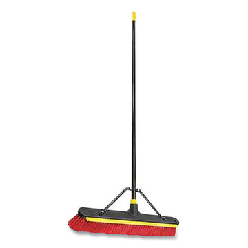Quickie® Bulldozer 2-in-1 Squeegee Pushbroom, 24 X 54, Pet Bristles, Finished Steel Handle, Black-red-yellow freeshipping - TVN Wholesale